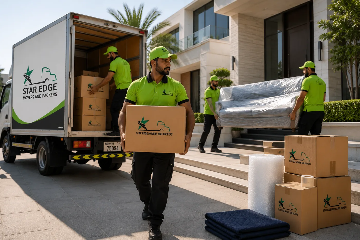 Star Edge Movers crew loading a family villa move in Mirdif, Dubai