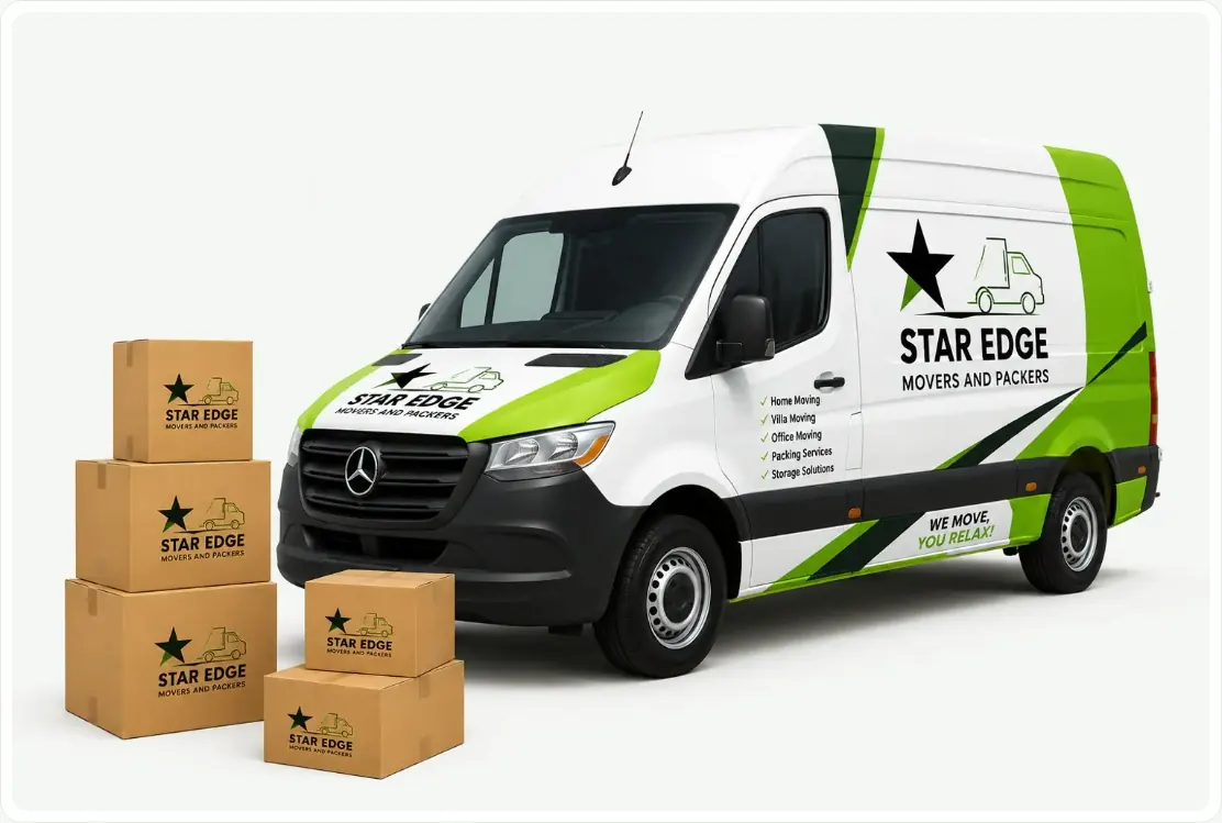 Star Edge Movers and Packers branded van with moving boxes