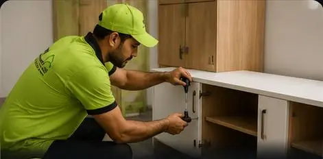 Mover assembling cabinet furniture with tools