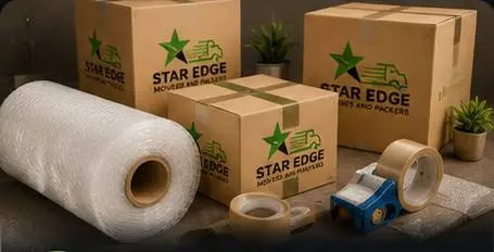 Star Edge branded boxes, bubble wrap and packing tape